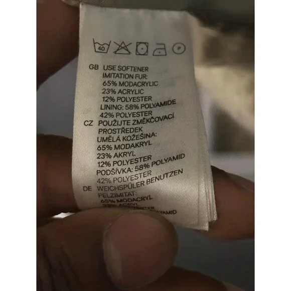 VTG H&M Faux Fur Coat Jacket Women 4 Grey Brown Mottled Pattern Outerwear Y2K - Picture 15 of 15